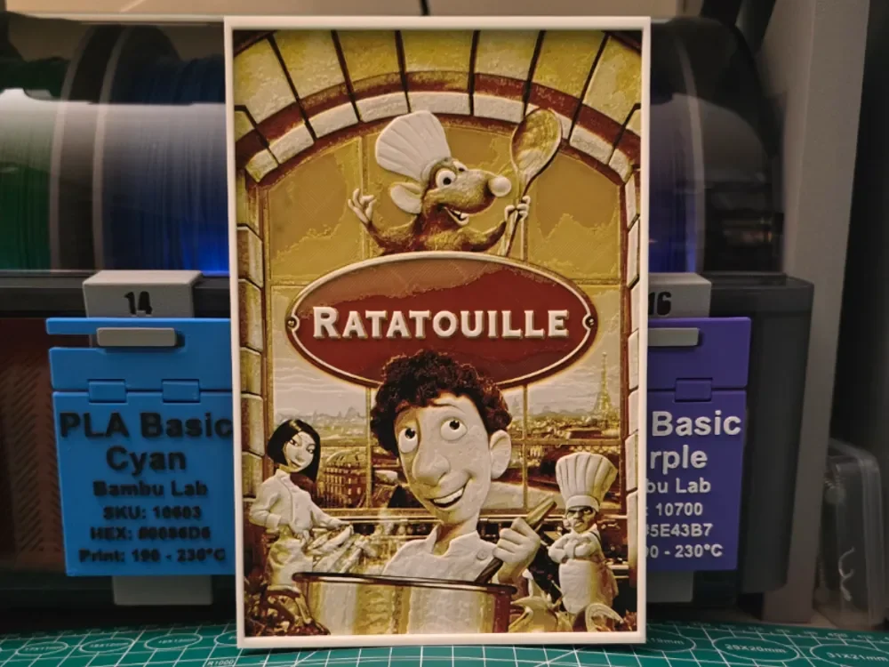 Ratatouille Movie Poster – Hueforge Art by Lumpy3D HueForge model: Ratatouille Movie Poster – Hueforge Art by Lumpy3D