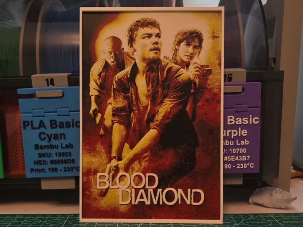 Blood Diamond Movie Poster - Hueforge Art by Lumpy3D HueForge model: Blood Diamond Movie Poster - Hueforge Art by Lumpy3D