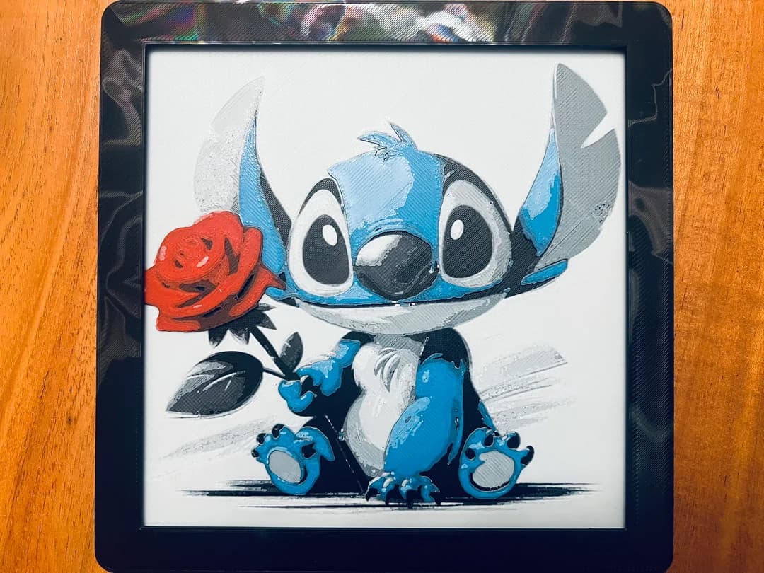 Stitch Offering Rose by JustBe 3D Printing HueForge model: Stitch Offering Rose by JustBe 3D Printing