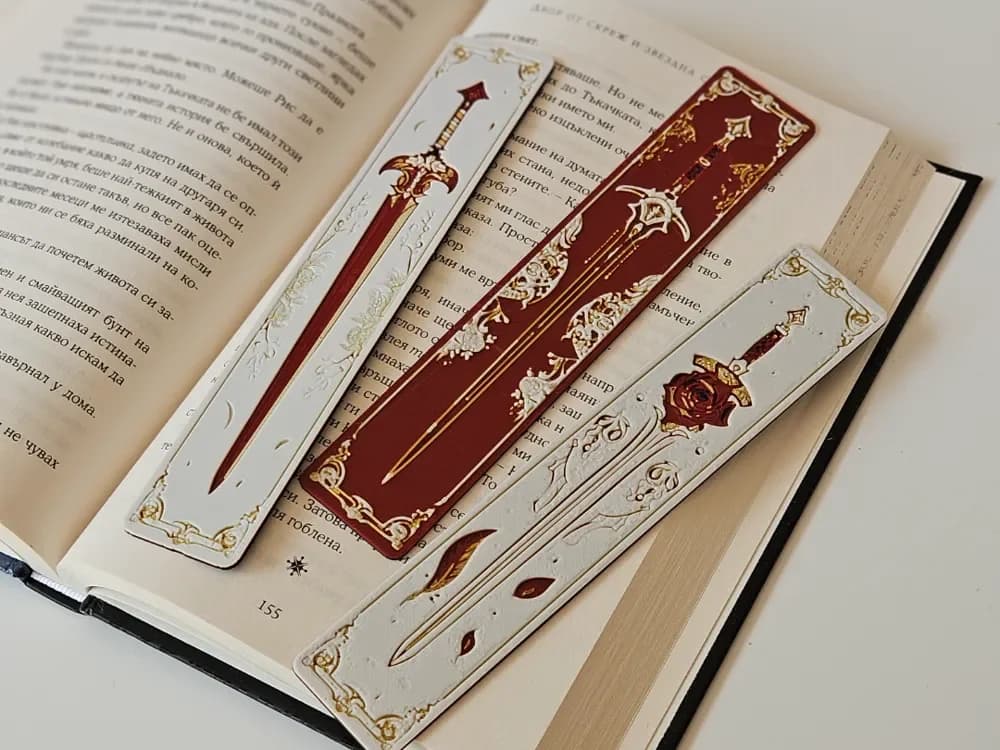 "Blade & Blossom" - Bookmarks Set by C3D HueForge model: "Blade & Blossom" - Bookmarks Set by C3D