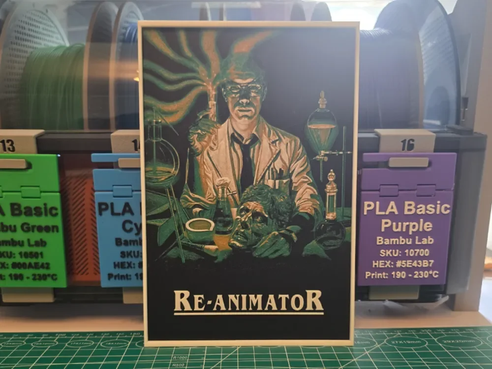 Re-Animator Movie Poster - Hueforge Art by Lumpy3D HueForge model: Re-Animator Movie Poster - Hueforge Art by Lumpy3D