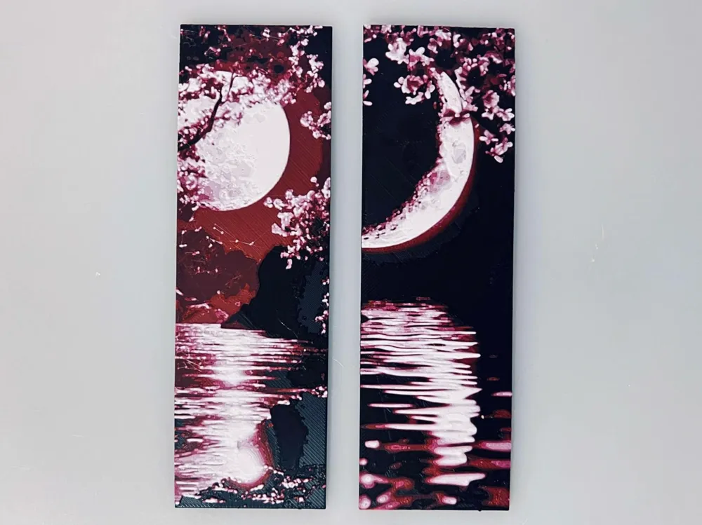 Cherry Blossoms by Moonlight - Bookmark Set by 3djd HueForge model: Cherry Blossoms by Moonlight - Bookmark Set by 3djd