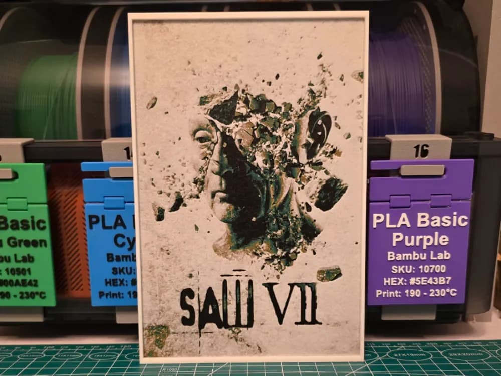 Saw 3D Movie Poster - Hueforge Art by Lumpy3D HueForge model: Saw 3D Movie Poster - Hueforge Art by Lumpy3D