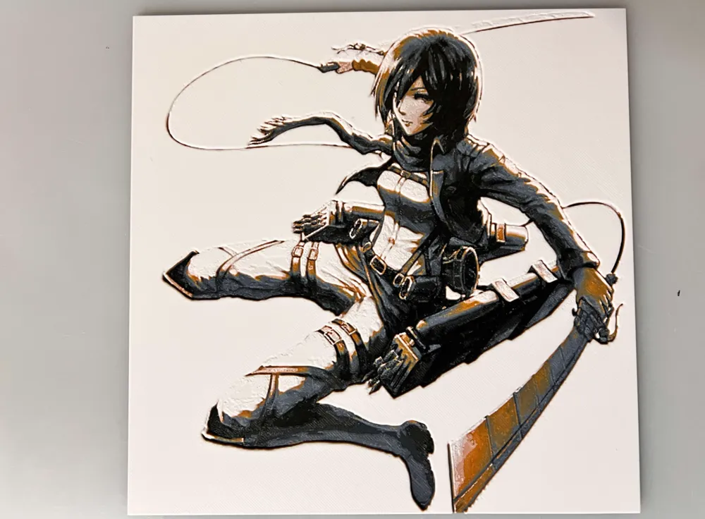 Attack on Titan - Mikasa Ackerman ODM Floating by 3djd HueForge model: Attack on Titan - Mikasa Ackerman ODM Floating by 3djd