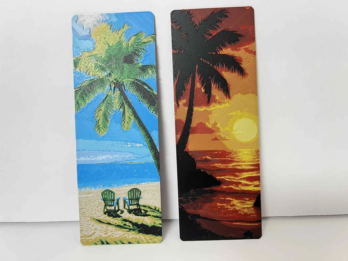 a Beach and a Palm Tree - Bookmark Set by 3djd HueForge model: a Beach and a Palm Tree - Bookmark Set by 3djd