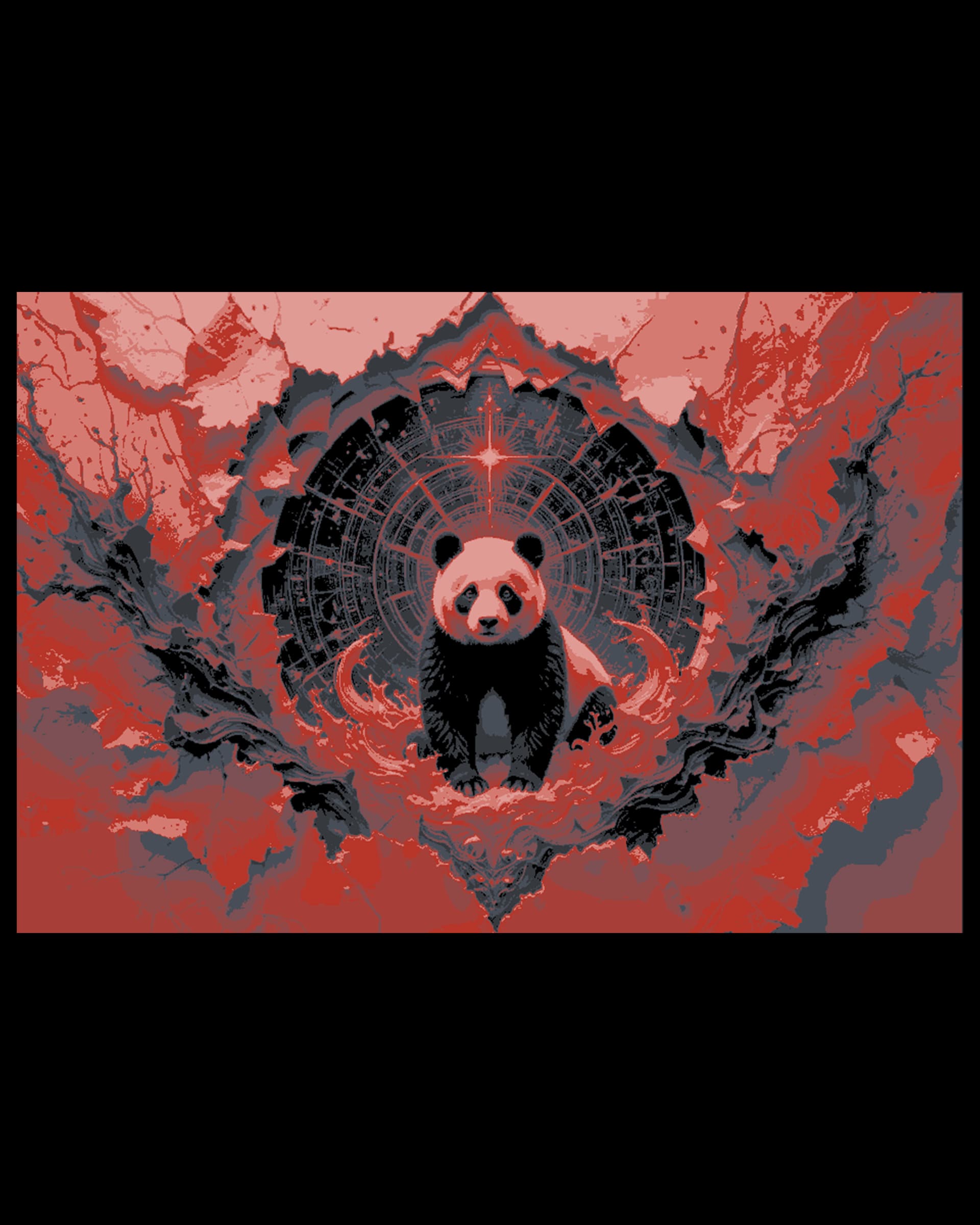 A modern pop art piece showcasing a panda in red and black - Hueforge art by BooneCo3d HueForge model: A modern pop art piece showcasing a panda in red and black - Hueforge art by BooneCo3d