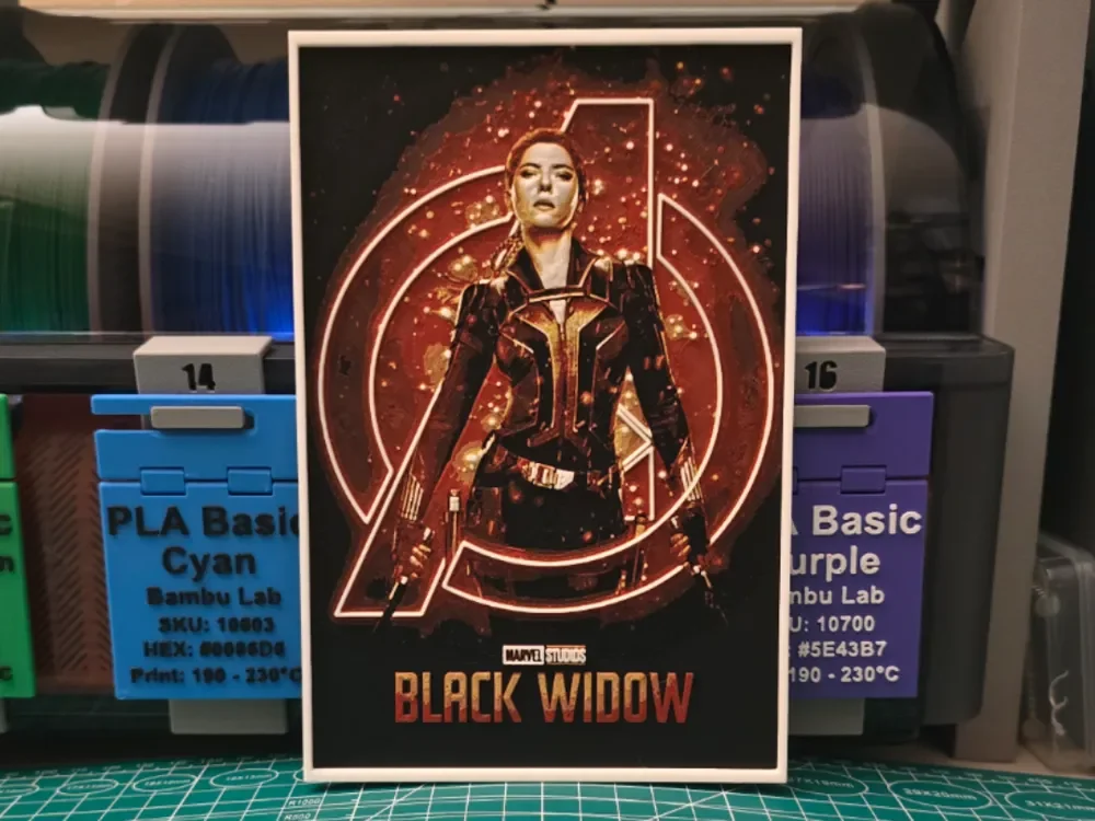 Black Widow Movie Poster - Hueforge Art by Lumpy3D HueForge model: Black Widow Movie Poster - Hueforge Art by Lumpy3D