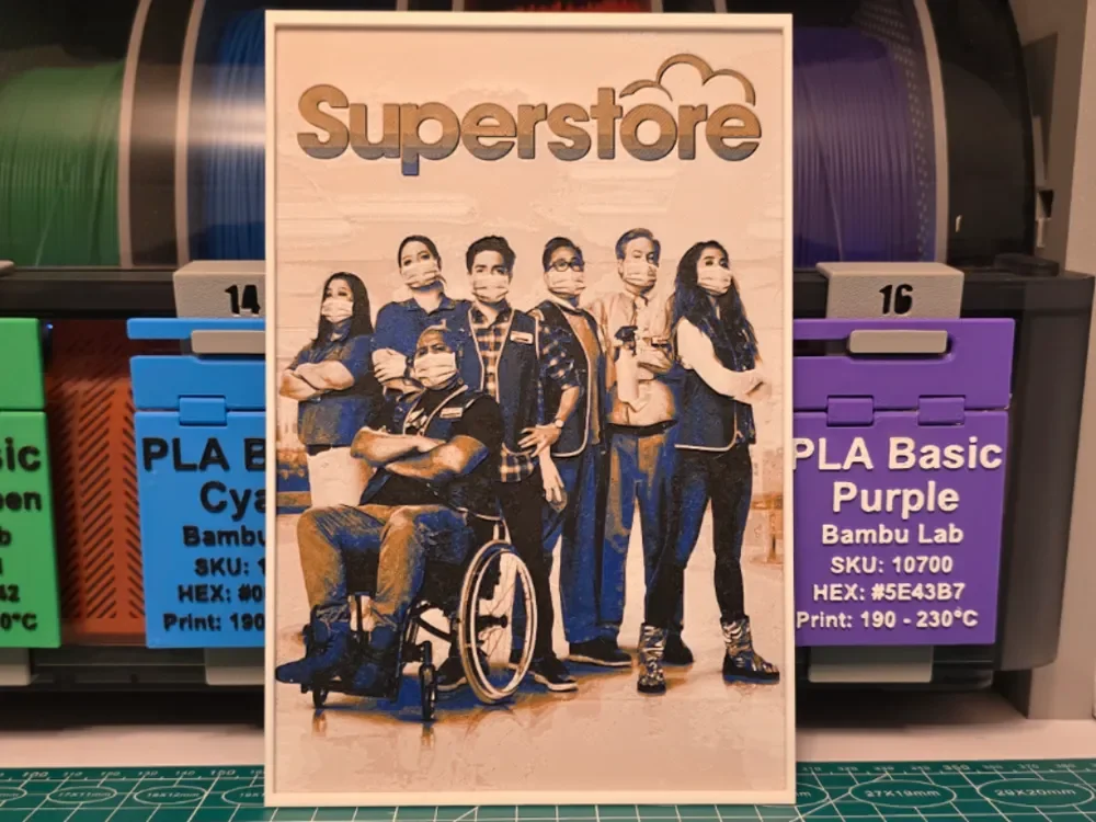 Superstore Poster - Hueforge Art by Lumpy3D HueForge model: Superstore Poster - Hueforge Art by Lumpy3D