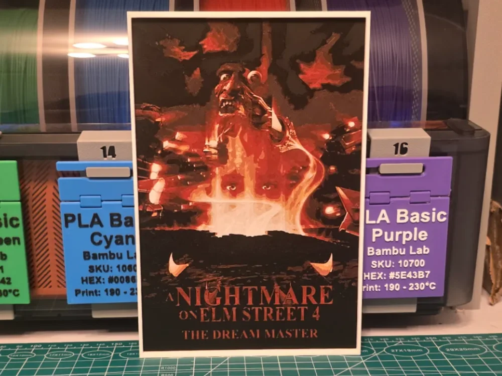 A Nightmare on Elm Street 4 Poster - Hueforge Art by Lumpy3D HueForge model: A Nightmare on Elm Street 4 Poster - Hueforge Art by Lumpy3D