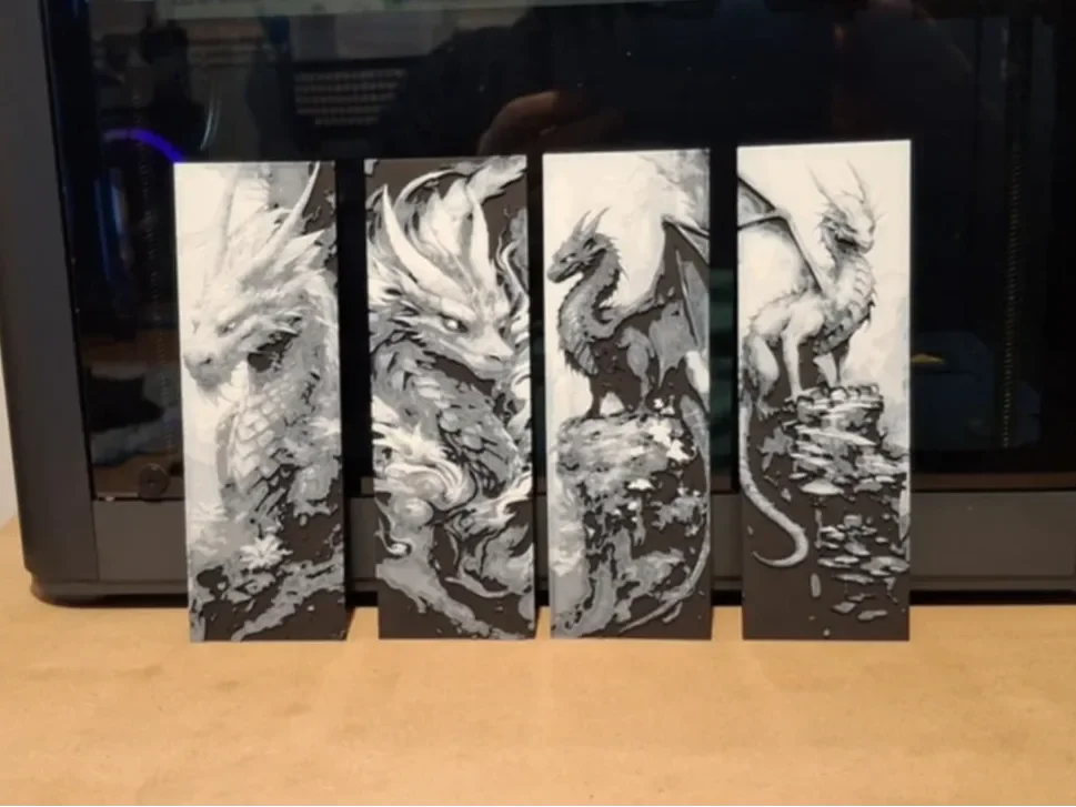 Black and white dragon bookmarks by 3dGlow HueForge model: Black and white dragon bookmarks by 3dGlow