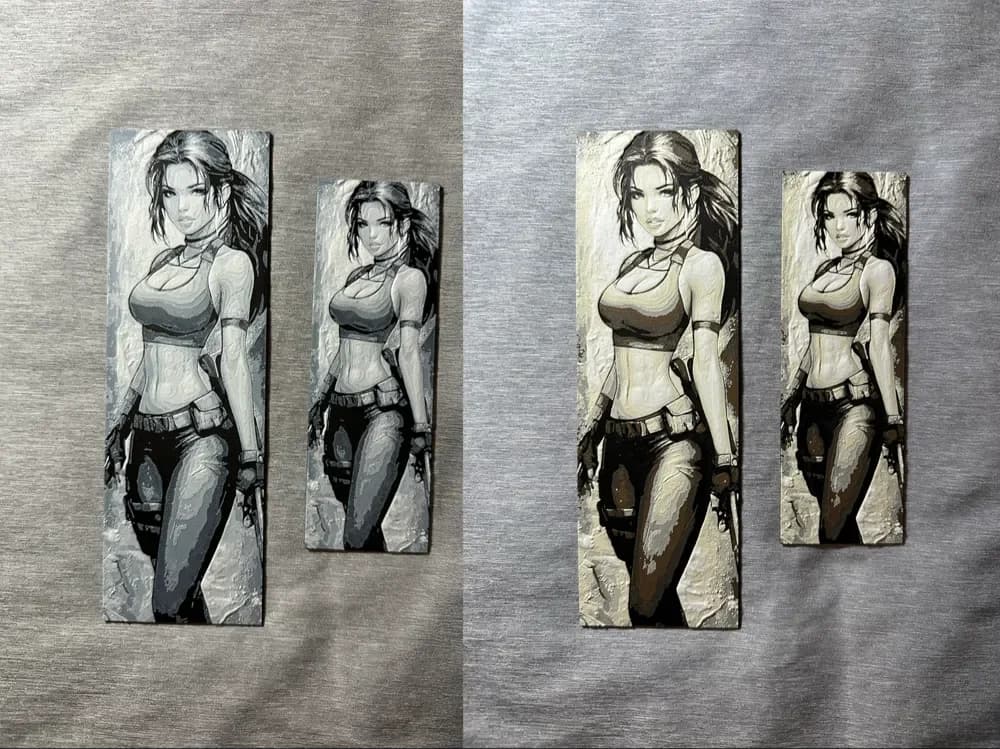 HueForge model: Lara Croft Hueforge Bookmarks by Hey Ben