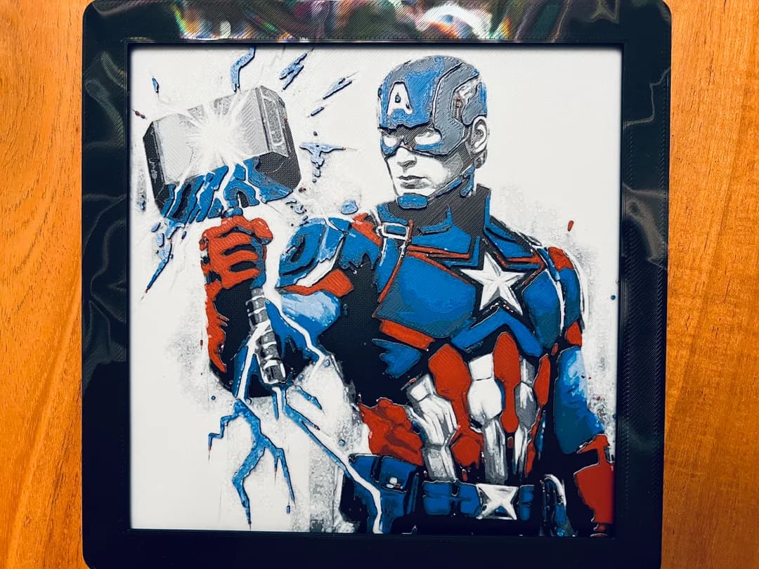 Captain America with Mjolnir by JustBe 3D Printing HueForge model: Captain America with Mjolnir by JustBe 3D Printing