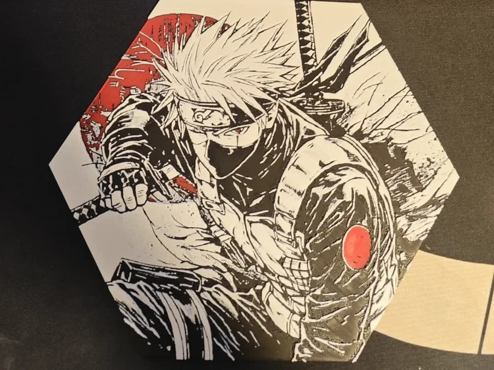 Hueforge Kakashi (Naruto) honeycomb mode by JGz3DMaker HueForge model: Hueforge Kakashi (Naruto) honeycomb mode by JGz3DMaker