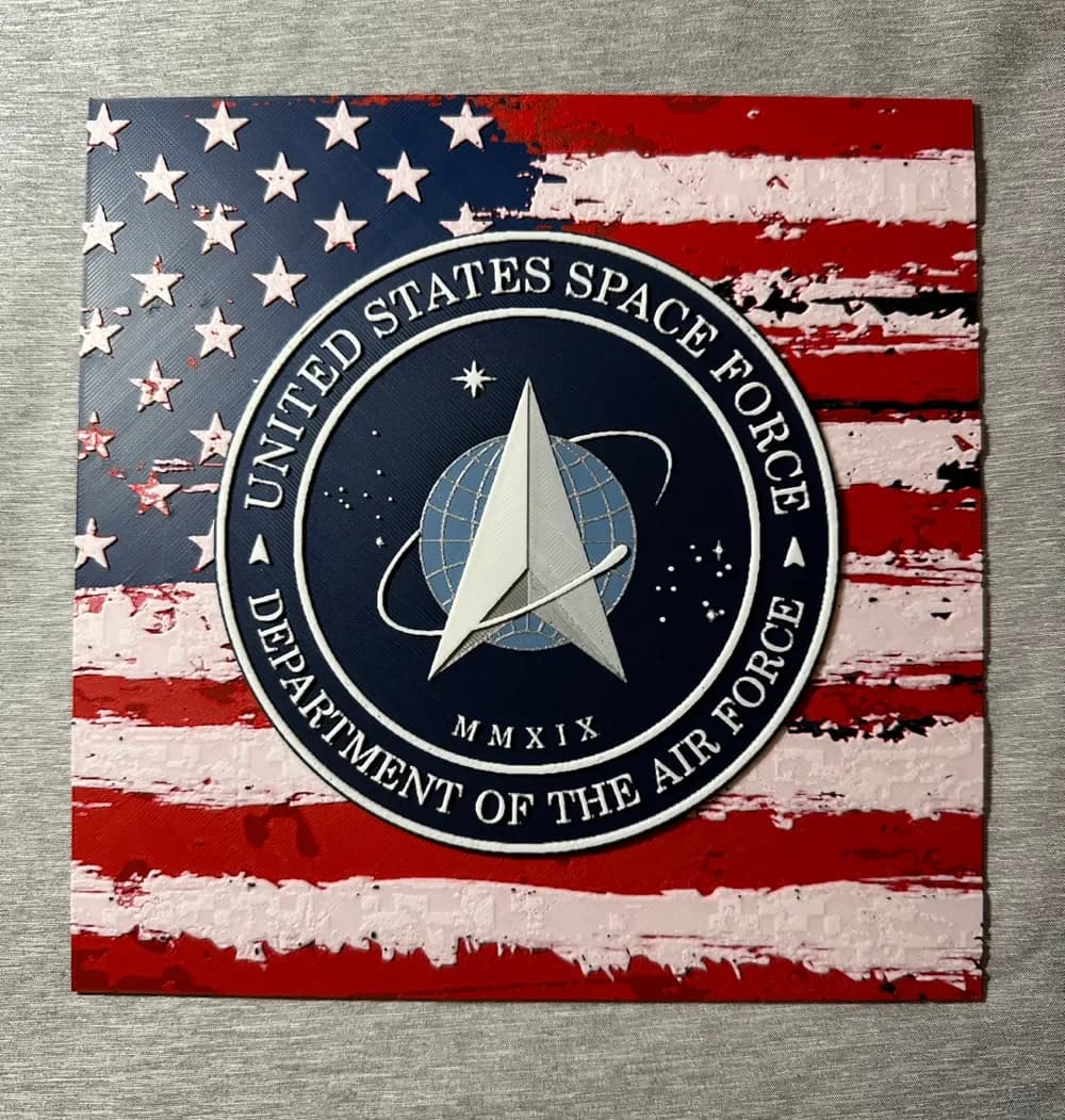 US Flag & US Space Force Logo Hueforge by Hey Ben HueForge model: US Flag & US Space Force Logo Hueforge by Hey Ben