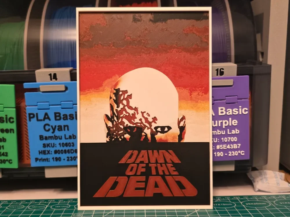 Dawn of the Dead Movie Poster - Hueforge Art by Lumpy3D HueForge model: Dawn of the Dead Movie Poster - Hueforge Art by Lumpy3D