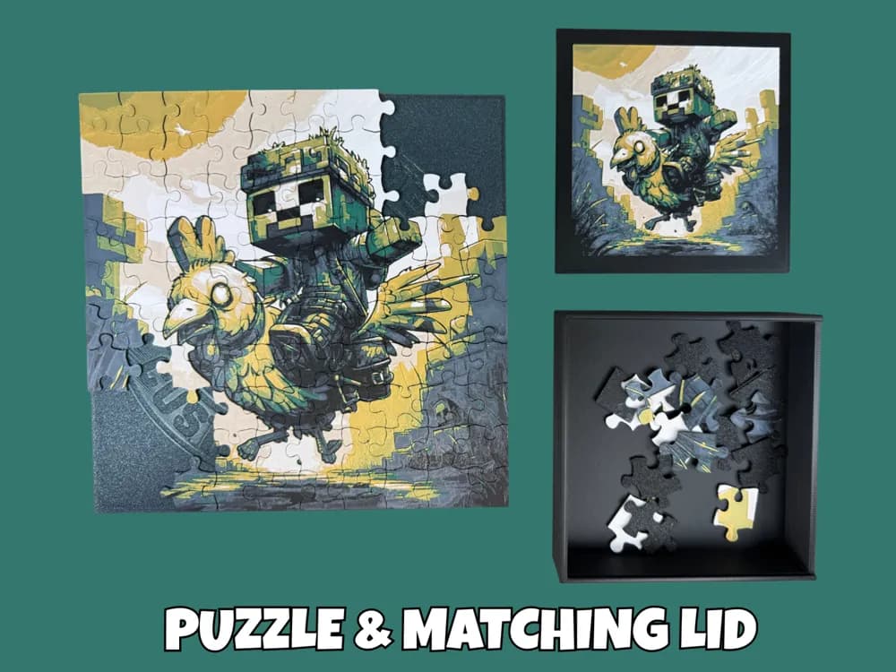 Chicken Jockey - Minecraft Puzzle & Matching Lid by Canadian Gamer HueForge model: Chicken Jockey - Minecraft Puzzle & Matching Lid by Canadian Gamer