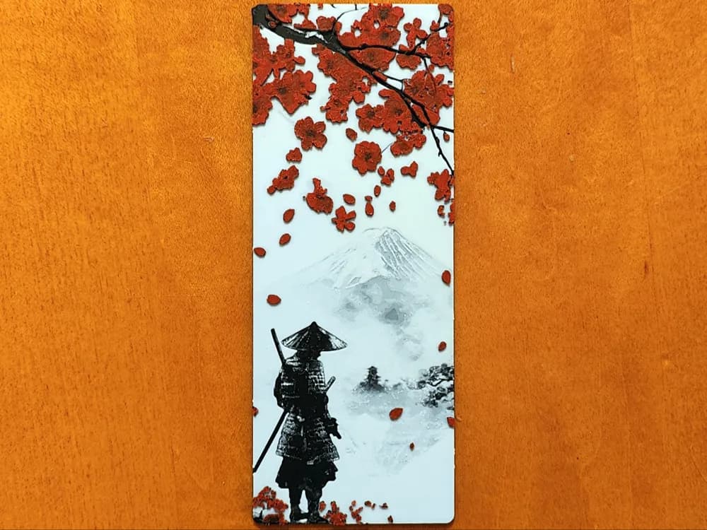 Samurai and Cherry Blossom Bookmark - Hueforge by Sarge HueForge model: Samurai and Cherry Blossom Bookmark - Hueforge by Sarge