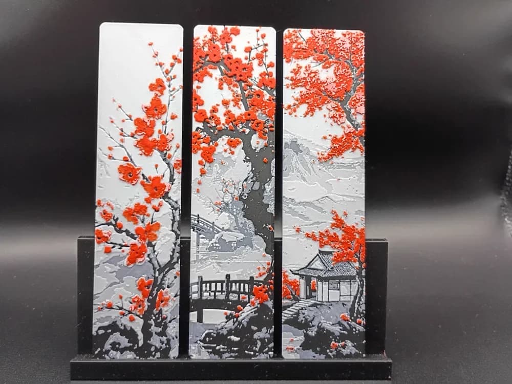 Traditional Cherry Blossoms Bookmark Set by 3djd HueForge model: Traditional Cherry Blossoms Bookmark Set by 3djd