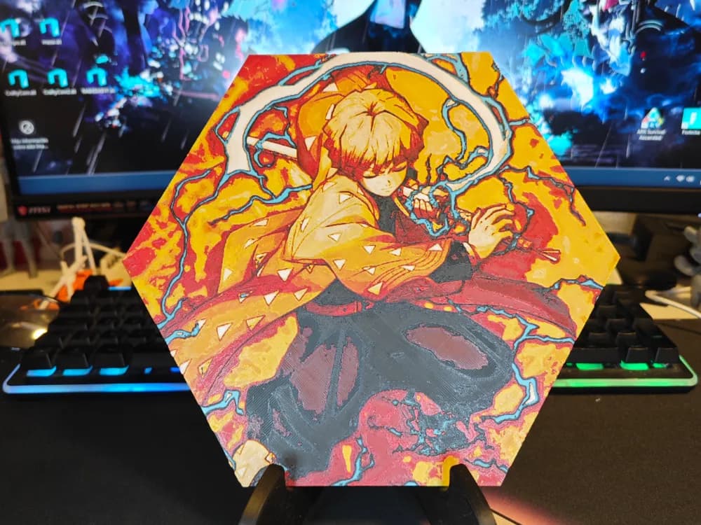 Hueforge Zenitsu (Demon Slayer) Honeycomb Mode by JGz3DMaker HueForge model: Hueforge Zenitsu (Demon Slayer) Honeycomb Mode by JGz3DMaker