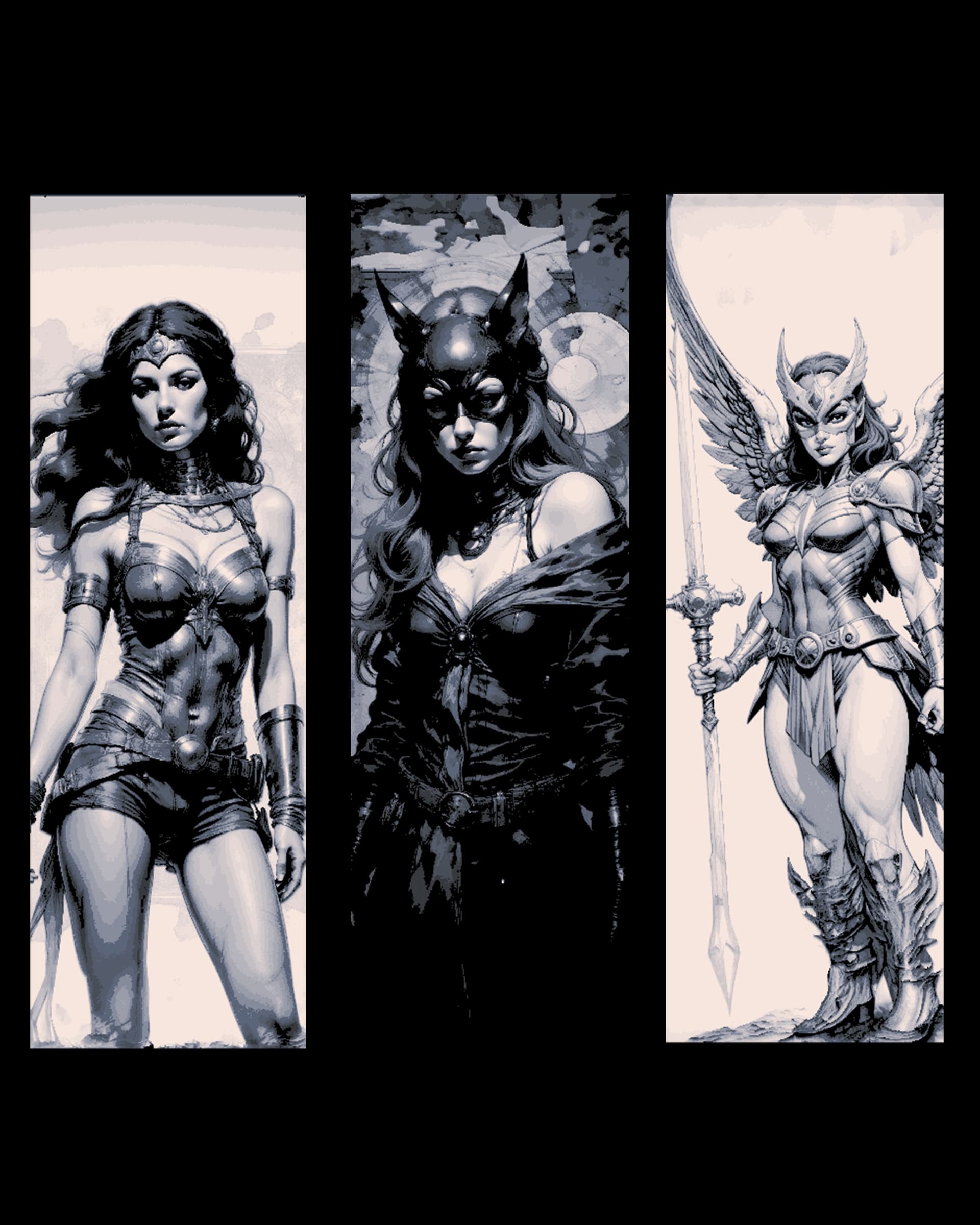Realism style Sketches - Ladies of the Superhero Worlds - Set of bookmarks Realism style Sketches - Ladies of the Superhero Worlds - Set of bookmarks