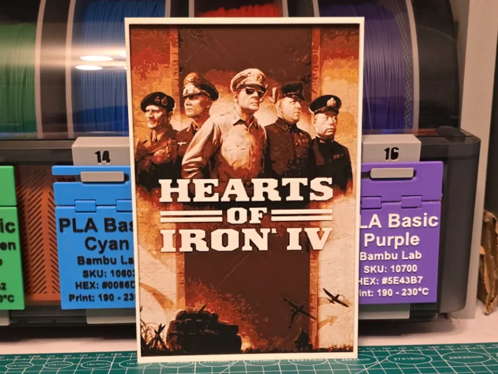 Hearts of Iron IV Game Poster - Hueforge Art by Lumpy3D HueForge model: Hearts of Iron IV Game Poster - Hueforge Art by Lumpy3D