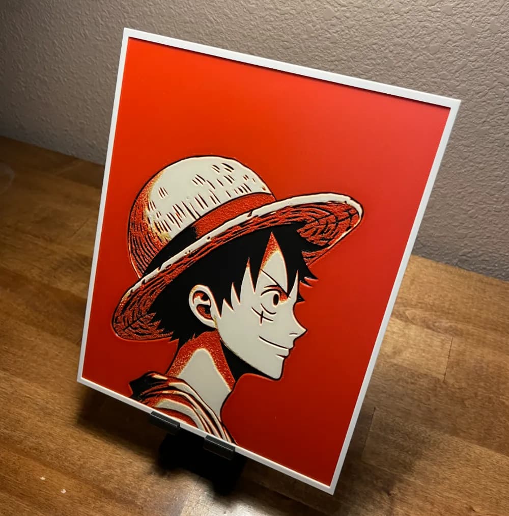 Hueforge - One Piece - Luffy Side View by Cloudy Nostalgia HueForge model: Hueforge - One Piece - Luffy Side View by Cloudy Nostalgia