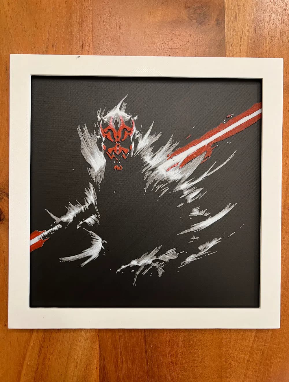 Darth Maul with Red Saberstaff Black Background by JustBe 3D Printing HueForge model: Darth Maul with Red Saberstaff Black Background by JustBe 3D Printing