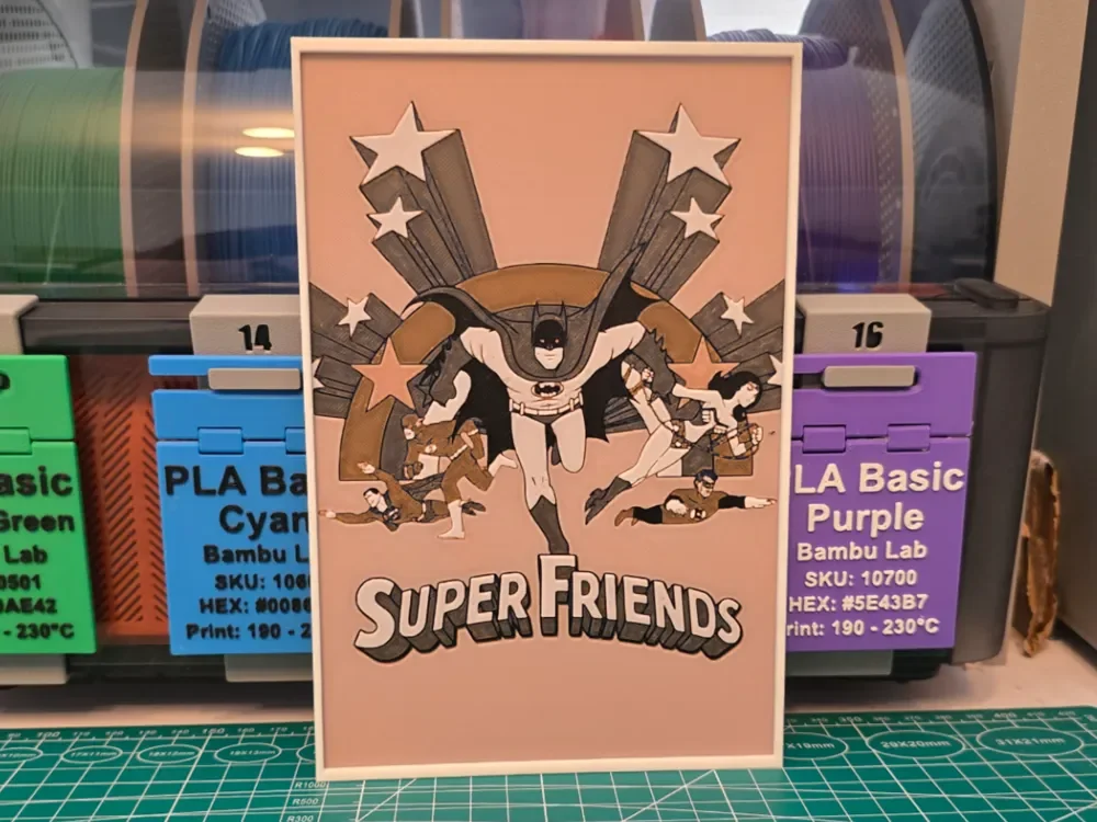 Super Friends Poster - Hueforge Art by Lumpy3D HueForge model: Super Friends Poster - Hueforge Art by Lumpy3D