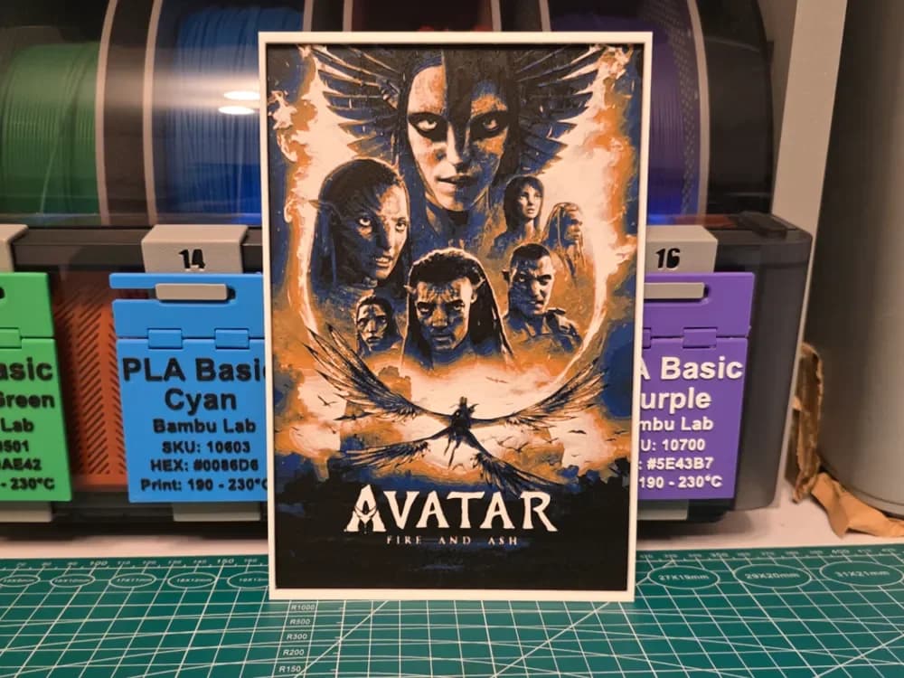 HueForge model: Avatar: Fire and Ash Movie Poster - Hueforge Art by Lumpy3D