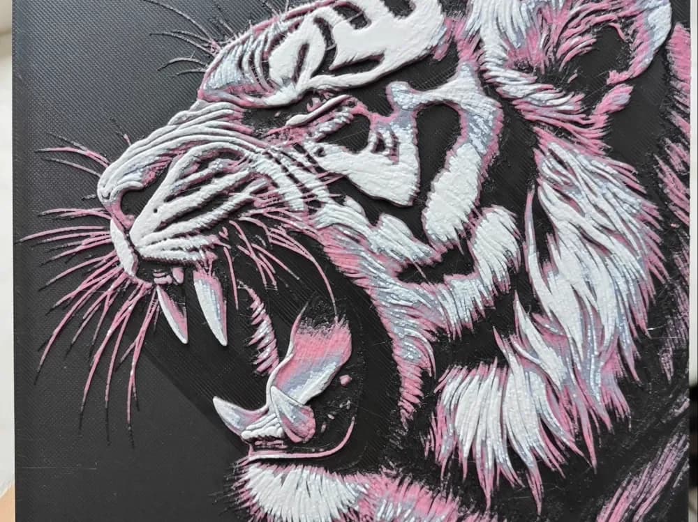 Dangerous Tiger in Pink - Hueforge by BeaN HueForge model: Dangerous Tiger in Pink - Hueforge by BeaN