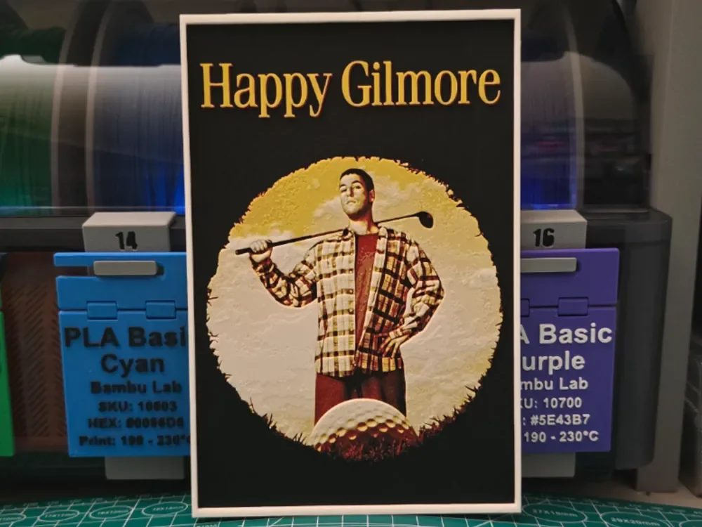 Happy Gilmore Movie Poster - Hueforge Art by Lumpy3D HueForge model: Happy Gilmore Movie Poster - Hueforge Art by Lumpy3D