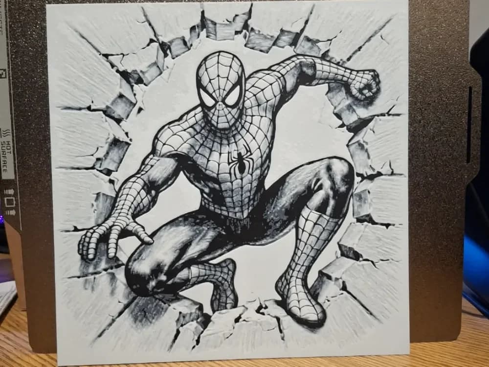 Spiderman breakout - Hueforge 2 colours by 3dGlow HueForge model: Spiderman breakout - Hueforge 2 colours by 3dGlow