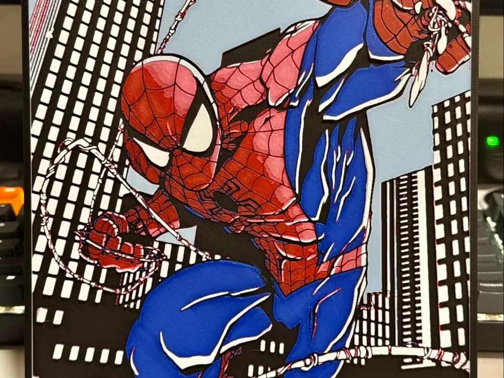 HueForge model: Spider-Man (Peter Parker) Swinging by Strata Prints