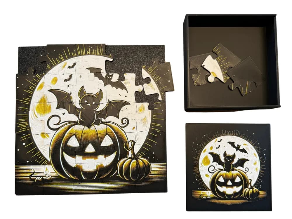 HueForge model: Kids Puzzle - Halloween Pumpkin & Bat by Canadian Gamer