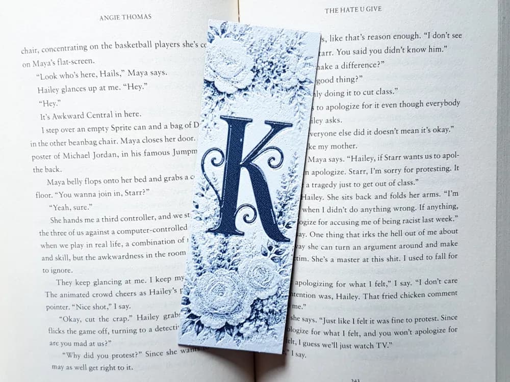 Bookmark, Monogram K, Floral Background, Hueforge Bookmark, Monogram K, Floral Background, Hueforge