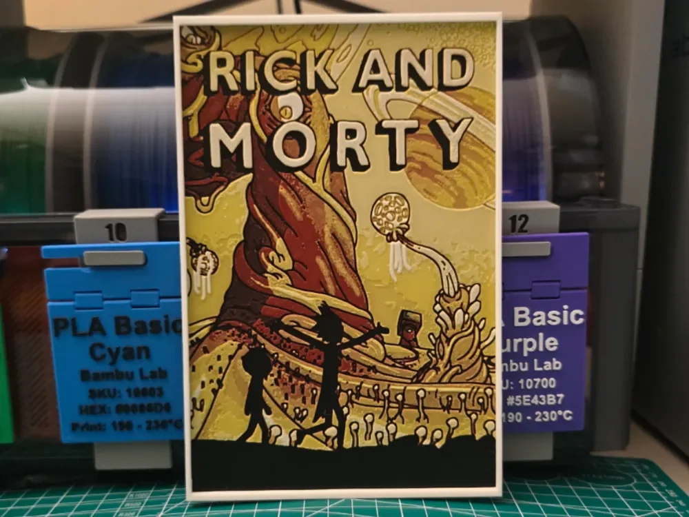 Rick and Morty Poster - Hueforge Art by Lumpy3D HueForge model: Rick and Morty Poster - Hueforge Art by Lumpy3D