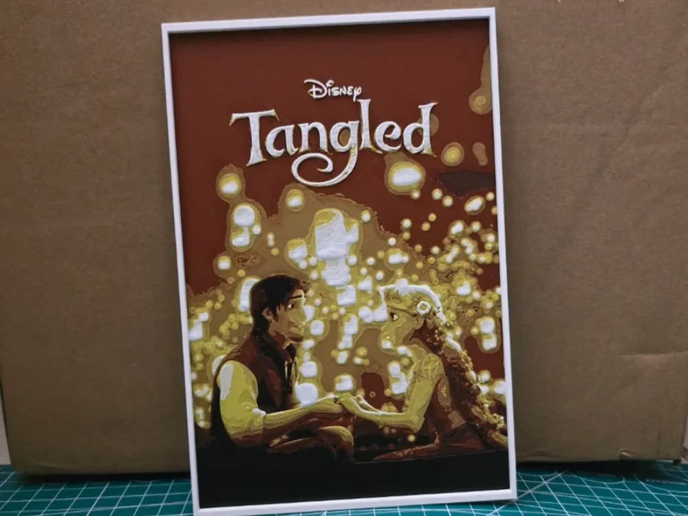Tangled Movie Poster - Hueforge Art by Lumpy3D HueForge model: Tangled Movie Poster - Hueforge Art by Lumpy3D