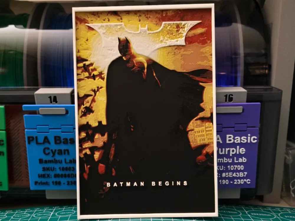 Batman Begins Movie Poster - Hueforge Art by Lumpy3D HueForge model: Batman Begins Movie Poster - Hueforge Art by Lumpy3D