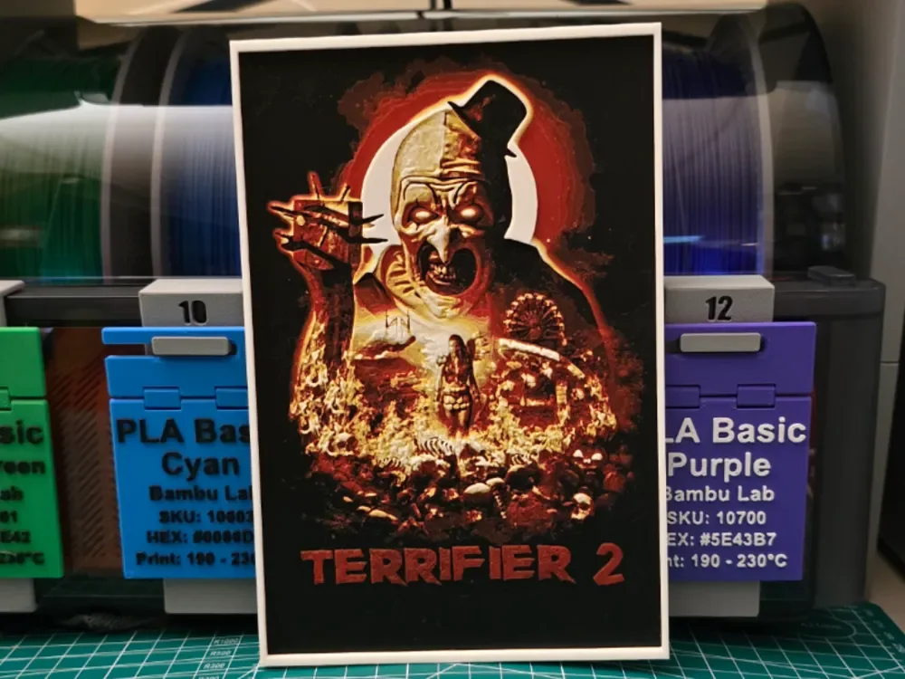 Terrifier 2 Movie Poster - Hueforge Art by Lumpy3D HueForge model: Terrifier 2 Movie Poster - Hueforge Art by Lumpy3D