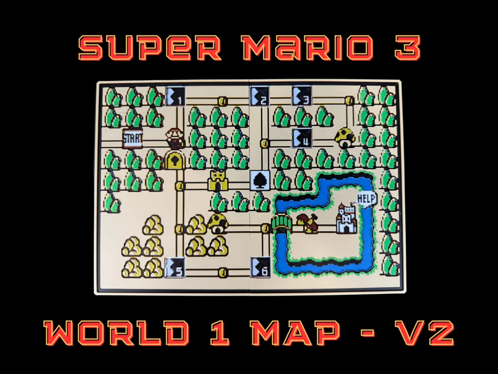Super Mario 3 - World 1 Map - Multipanel 288x200mm by Canadian Gamer HueForge model: Super Mario 3 - World 1 Map - Multipanel 288x200mm by Canadian Gamer