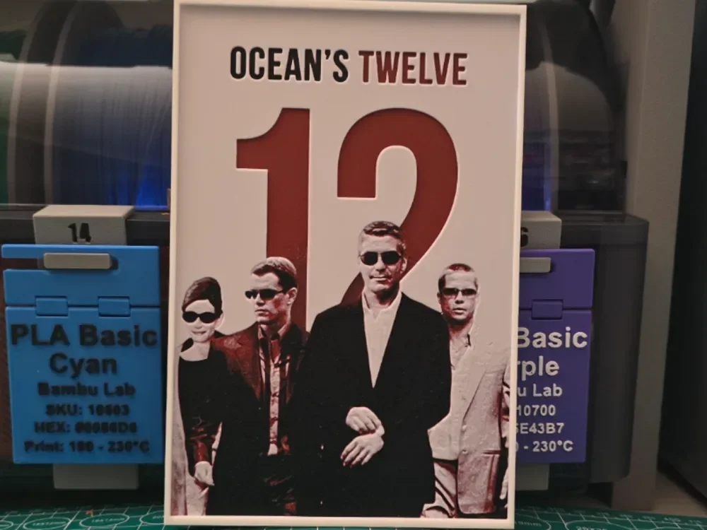 Ocean's Twelve Movie Poster - Hueforge Art by Lumpy3D HueForge model: Ocean's Twelve Movie Poster - Hueforge Art by Lumpy3D
