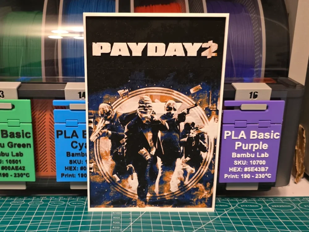 Payday 2 Game Poster - Hueforge Art by Lumpy3D HueForge model: Payday 2 Game Poster - Hueforge Art by Lumpy3D