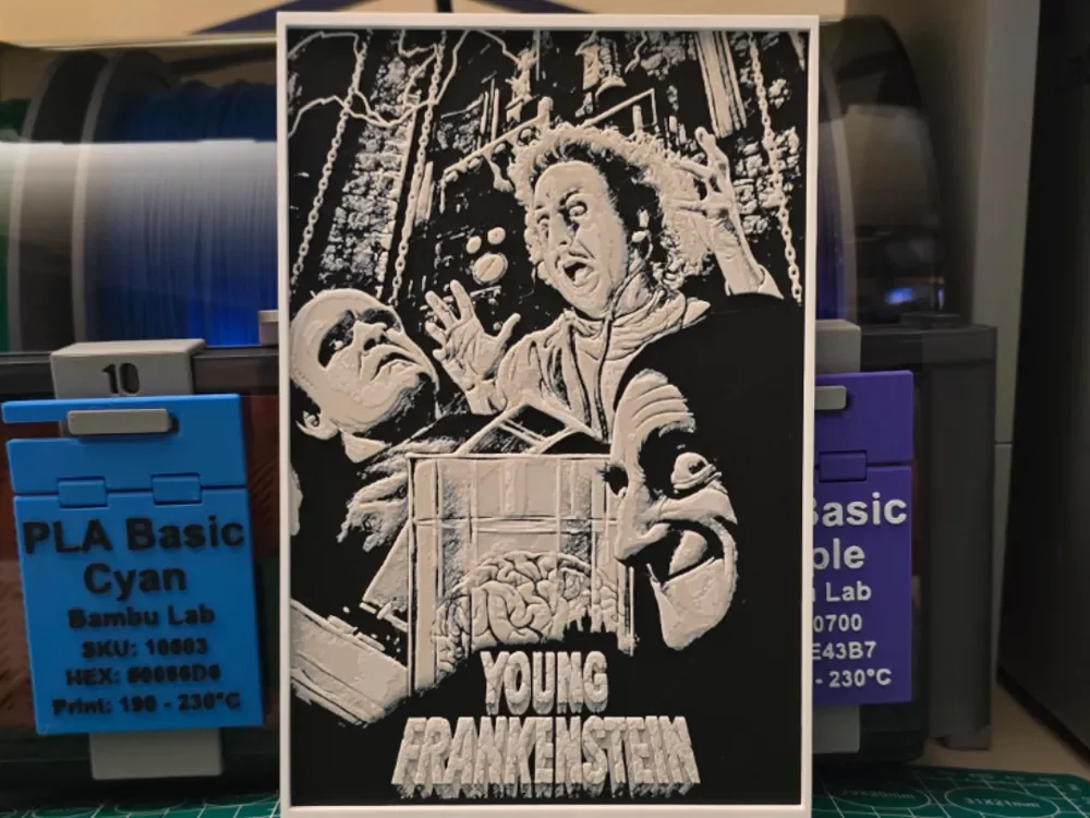 Young Frankenstein Movie Poster - Hueforge Art by Lumpy3D HueForge model: Young Frankenstein Movie Poster - Hueforge Art by Lumpy3D
