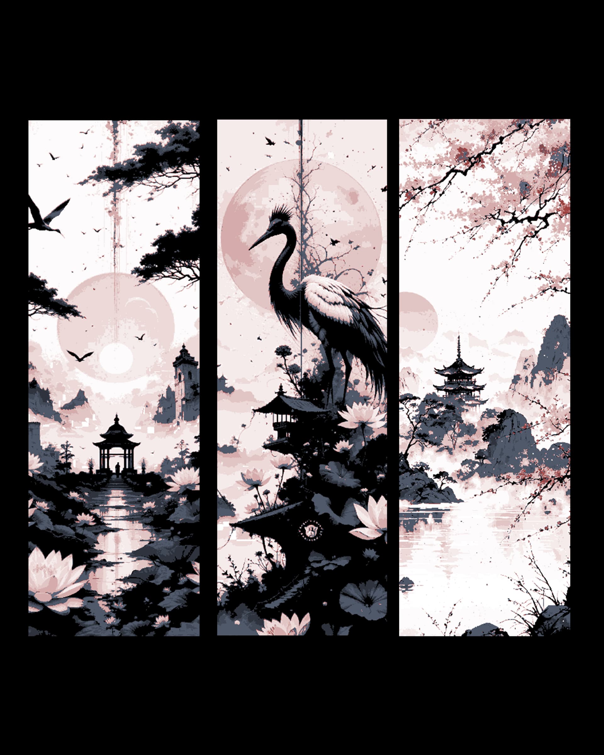 Elegant pen and ink drawings of like long ago in Japan - Set of bookmarks Elegant pen and ink drawings of like long ago in Japan - Set of bookmarks