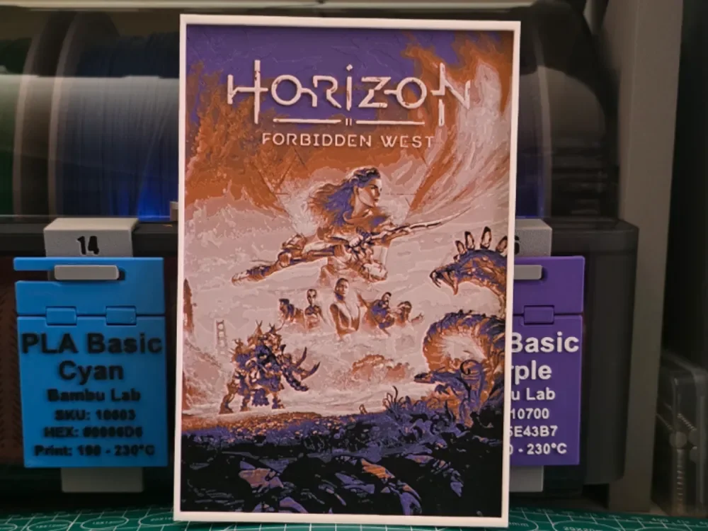 Horizon Forbidden West Poster - Hueforge Art by Lumpy3D HueForge model: Horizon Forbidden West Poster - Hueforge Art by Lumpy3D