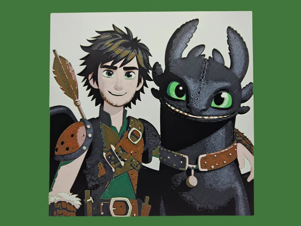 HueForge model: Hiccup and Toothless (How to Train Your Dragon) by BusyKikiBee
