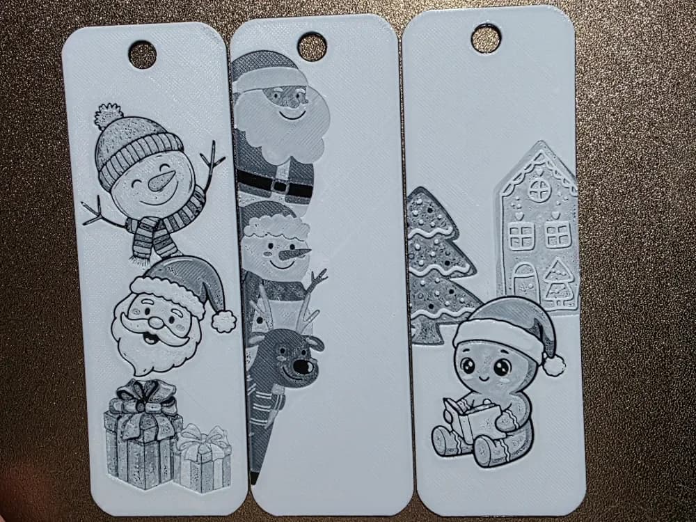 Cute Christmas Bookmarks Set of 3 Hueforge NoAMS by AirMechDesigns HueForge model: Cute Christmas Bookmarks Set of 3 Hueforge NoAMS by AirMechDesigns