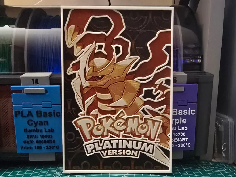Pokémon Platinum Version Poster - Hueforge Art by Lumpy3D HueForge model: Pokémon Platinum Version Poster - Hueforge Art by Lumpy3D