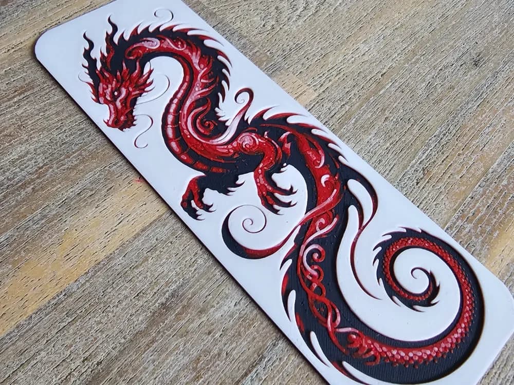 "Bookmark" Colorful Fiery Dragon (Fiery Red) by BLUSH Designs HueForge model: "Bookmark" Colorful Fiery Dragon (Fiery Red) by BLUSH Designs