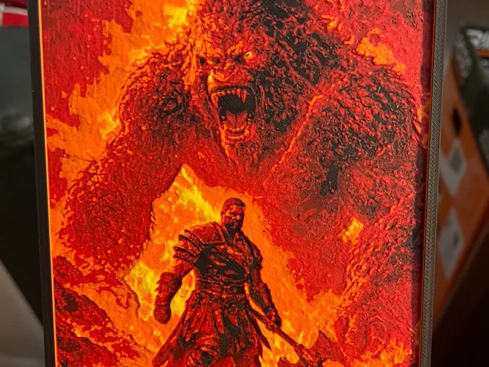 Man VS Gorilla Fire Hueforge by Advancedtechworldwide HueForge model: Man VS Gorilla Fire Hueforge by Advancedtechworldwide